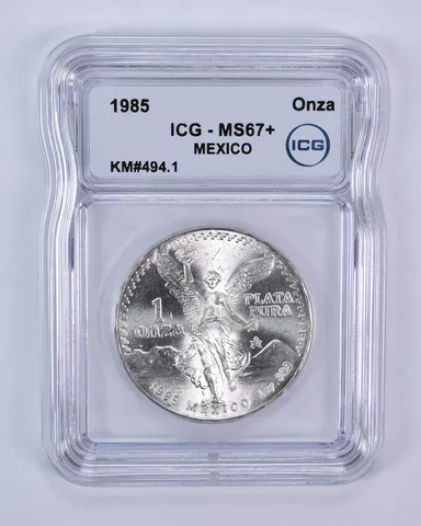 1985 Mexico 1 Onza Silver Libertad KM#494.1 MS67+ ICG
