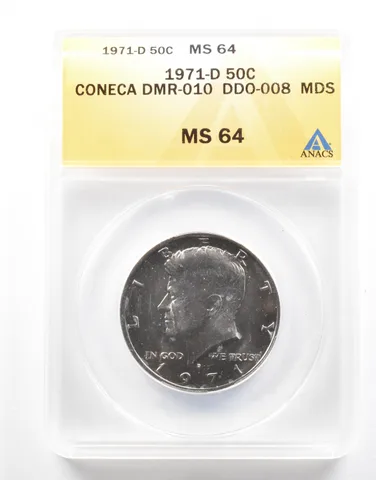 1971-D Kennedy Half Dollar Coneca DMR-0101 DDO-008 MDS MS64 ANACS *2121