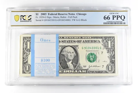 (100) 2003 $1 Chicago IL FRN Fr#1929-G Full Pack Gem Unc 66 PPQ PCGS *0194
