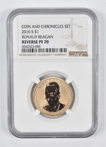 2016-S Presidential $1 Ronald Reagan Coin and Chronicles Reverse PF70 NGC