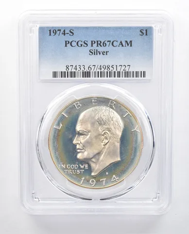 1974-S Eisenhower $1 Silver PR67 CAM PCGS Beautiful Blue Tone *7704