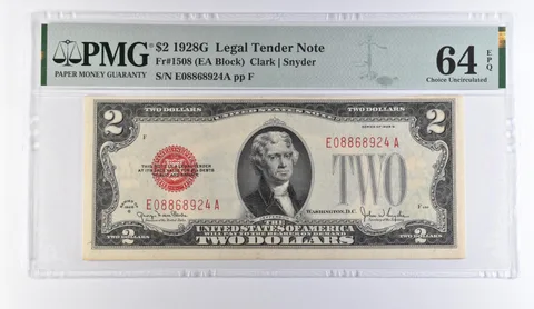1928 G $2 Legal Tender Note Fr#1508 Choice Unc 64 EPQ PMG *9393