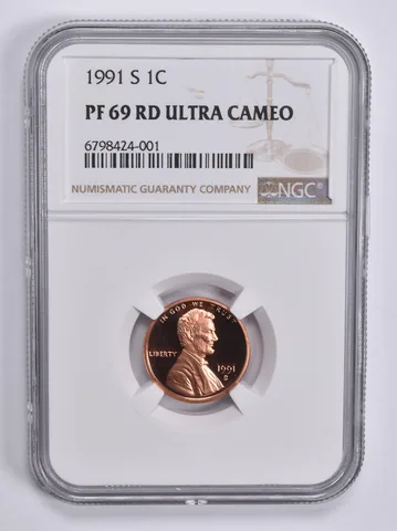 1991-S Lincoln Memorial Cent 1c PF69 RD UCAM NGC Brown Lbl