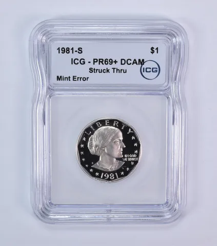1981-S Susan B Anthony $1 Mint Error Struck Thru PR69+ DCAM ICG *7966