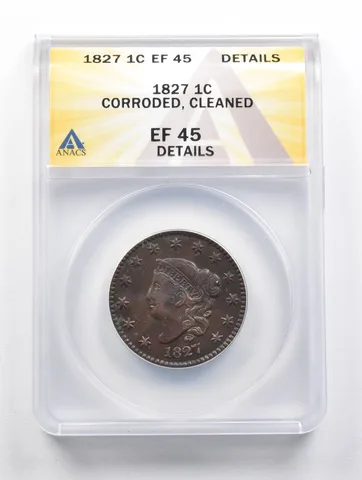 EF45 1827 Liberty Head Large Cent Corroded Cleaned ANACS *3543