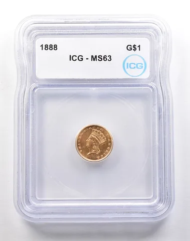 1888 $1 Indian Princess Head Gold Dollar MS63 ICG a1774