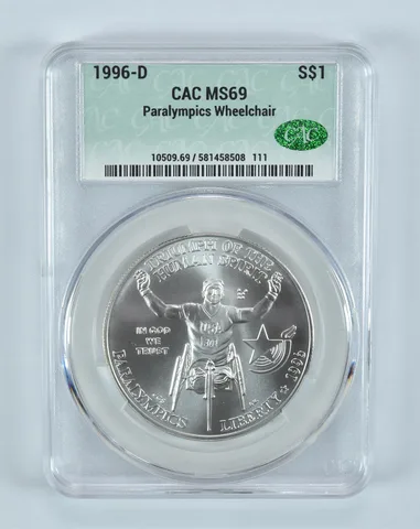 1996-D Paralympic Wheelchair Commemorative Silver Dollar MS69 CAC CACg