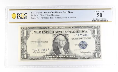 $1 1935 E Silver Certificate Star Note Fr#1614* About Unc 50 PCGS *3992
