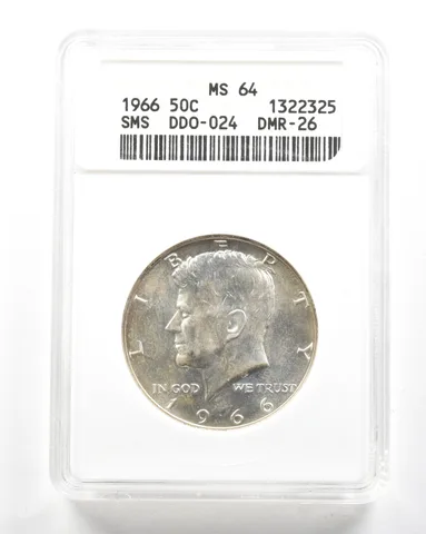 1966 Kennedy Half Dollar SMS DDO-024 DMR-26 MS64 ANACS *2087