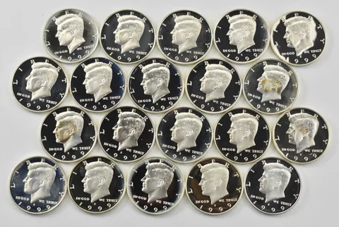 Lot (20) 1999-S Kennedy Half Dollar Proof 90% Silver $10 Face Value