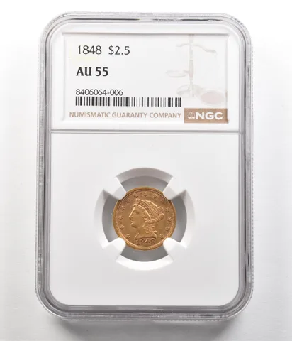 1848 $2.50 Liberty Head Gold Quarter Eagle AU55 NGC a4989