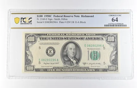 1950 C $100 Richmond VA FRN Fr#2160-E Choice Unc 64 PCGS *7867