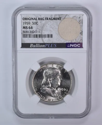 1959 Franklin Half Dollar Original Bag Fragment MS64 NGC