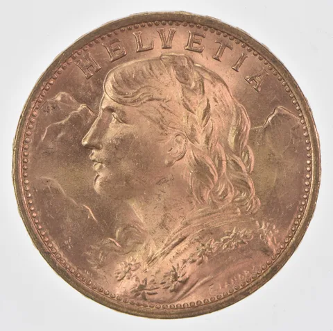 1949 Switzerland 20 Francs Gold