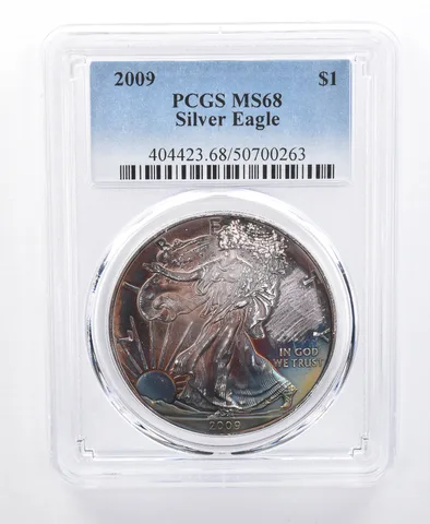 2009 American Silver Eagle MS68 PCGS Rainbow Tone *8671