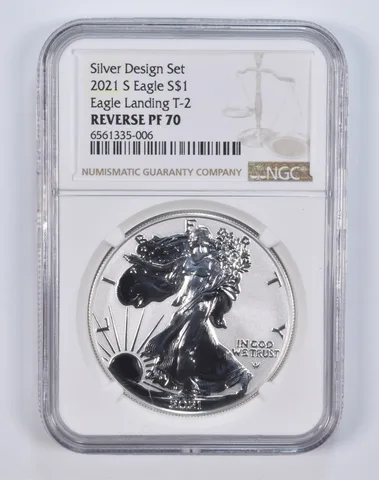2021-S American Silver Eagle Design Set Landing T2 PF70 Reverse NGC