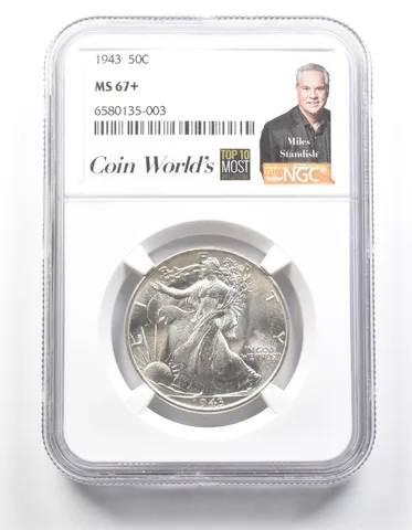 1943 Walking Liberty Half Dollar MS67+ NGC Miles Standish Label