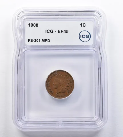 1908 Indian Head Cent FS-301 MPD EF45 ICG *2045