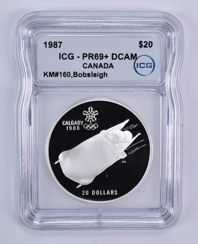 1987 Canada 20 Dollars Calgary Bobsleigh PR69+ DCAM ICG