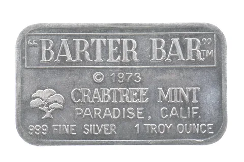 1973 1 Oz Silver Bar Barter Bar Crabtree Mint *8554
