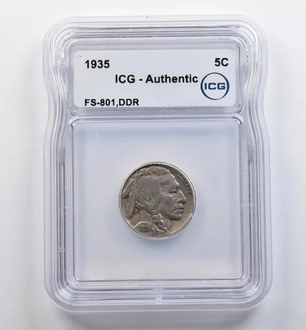 1935 Indian Head Buffalo Nickel FS-801 DDR Authentic ICG *9008
