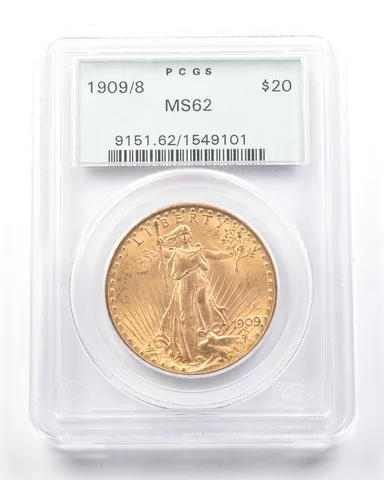 1909/8 $20 Saint Gaudens Gold Double Eagle MS62 PCGS OGH PQ *7298