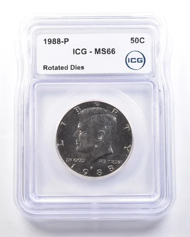 1988-P Kennedy Half Dollar Rotated Dies MS66 ICG a2399