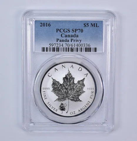 2016 Canada 5 Dollars Silver Maple Leaf Panda Privy SP70 PCGS Blue Label