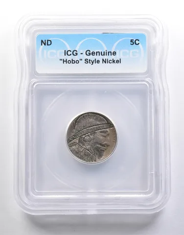 (ND) Indian Head Buffalo Nickel "Hobo" Style Genuine ICG *6595
