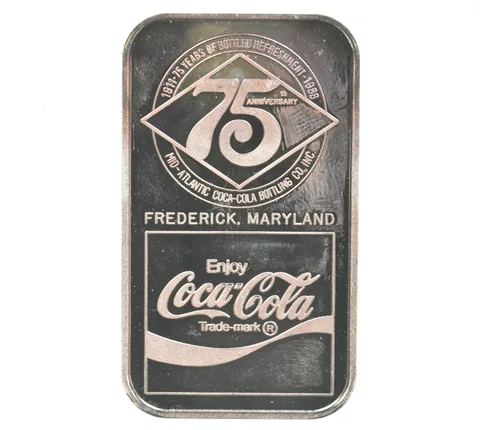 75th Anniversary Coca-Cola Silver Bar Frederick MD Coke 1 Oz *2828