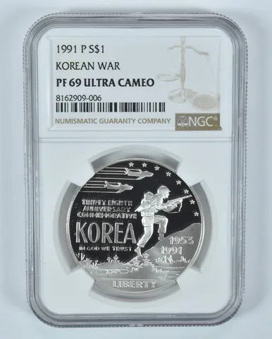 1991-P Korean War Commemorative Silver Dollar PF69 UCAM NGC