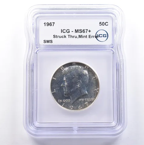 1967 Kennedy Half Dollar SMS Mint Error Struck Thru MS67+ ICG *9091