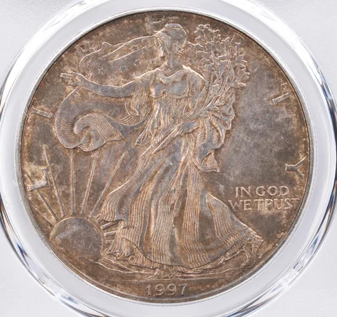 1997 American Silver Eagle AU55 PCGS Beautiful Tone *1528