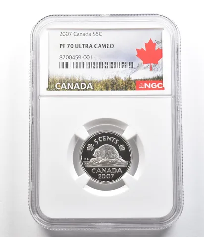 2007 Canada 5 Cents Silver Beaver PF70 UCAM NGC Canada Label
