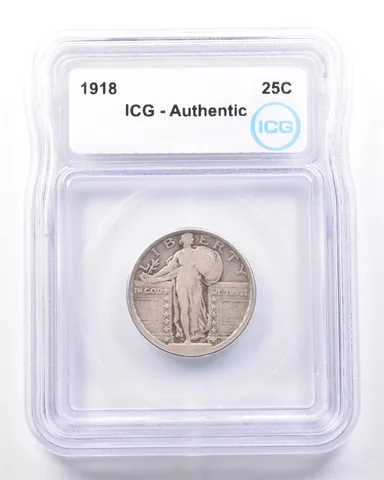 1918 Standing Liberty Quarter Authentic ICG *7233