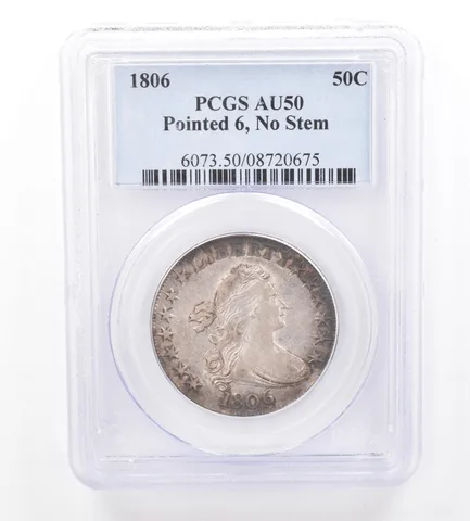 1806 Draped Bust Half Dollar Pointed 6 No Stem AU50 PCGS Beautiful Tone a1565
