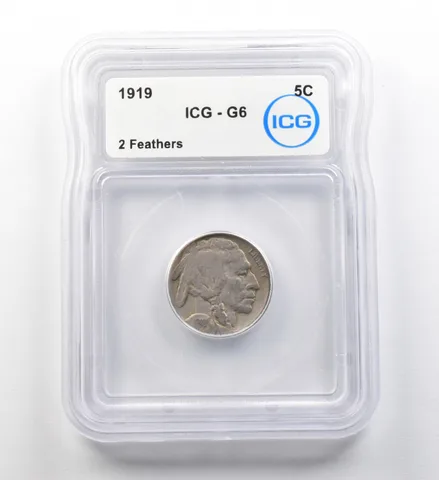 1919 Indian Head Buffalo Nickel 2 Feathers G6 ICG ERROR *8200
