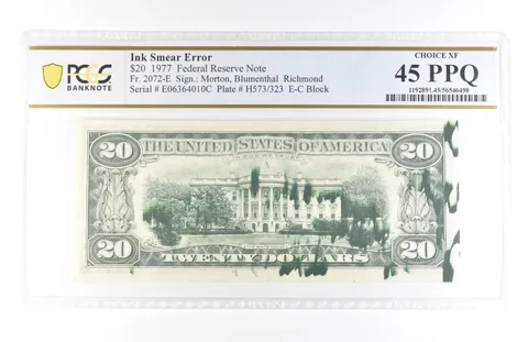 1977 $20 Richmond VA FRN Ink Smear Error Fr#2072-E Choice XG 45 PPQ PCGS *5792