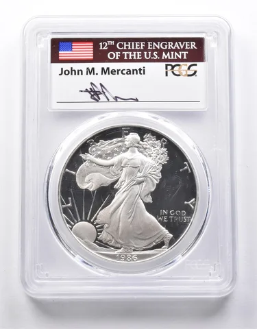 PR70 DCAM 1986-S American Silver Eagle Mercanti Signed PCGS a8700