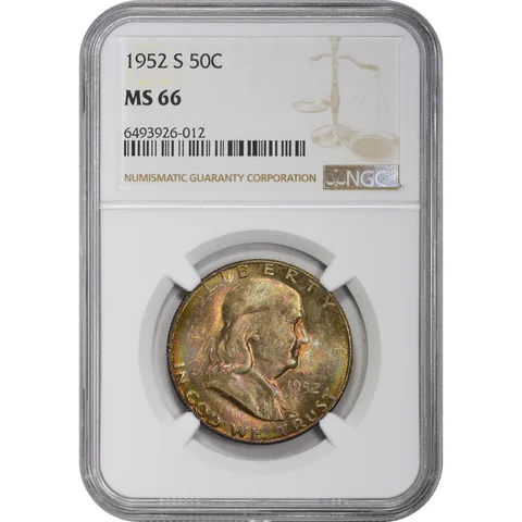 MS66 1952-S Franklin Half Dollar NGC Beautifully Toned *2895