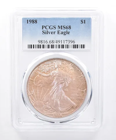 1988 American Silver Eagle MS68 PCGS Iridescent Tone *8475