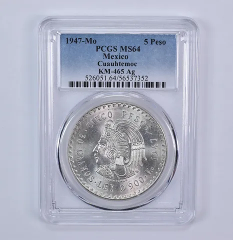 1947 Mo Mexico 5 Pesos Silver Cuauhtemoc KM-465 MS64 PCGS