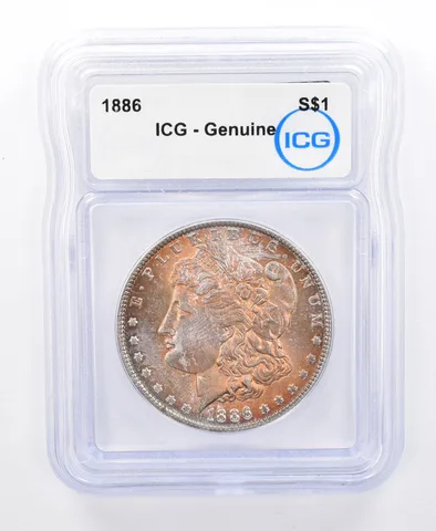 1886 Morgan Silver Dollar Genuine ICG Beautiful Tone *8728