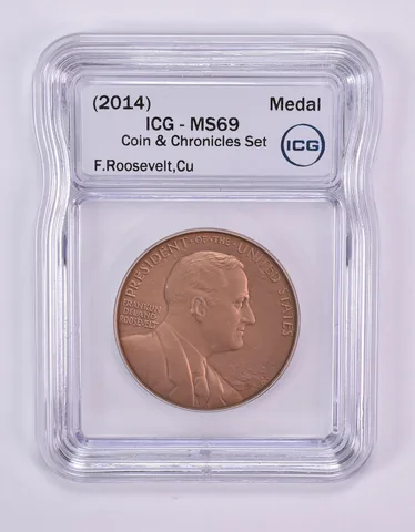 (2014) Franklin Roosevelt Bronze Medal Coin And Chronicles Set MS69 ICG
