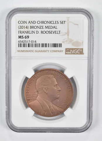 (2014) Bronze Medal Franklin D Roosevelt Coin and Chronicles MS69 NGC