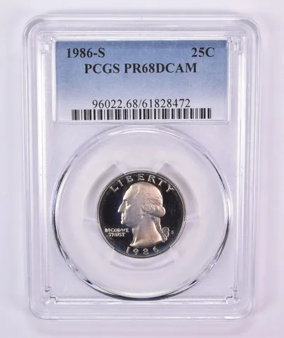 1986-S Washington Quarter PR68 DCAM PCGS Blue Label