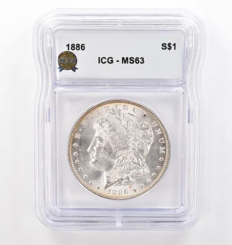 1886 Morgan Silver Dollar MS63 ICG Peripheral Tone Reverse *6196