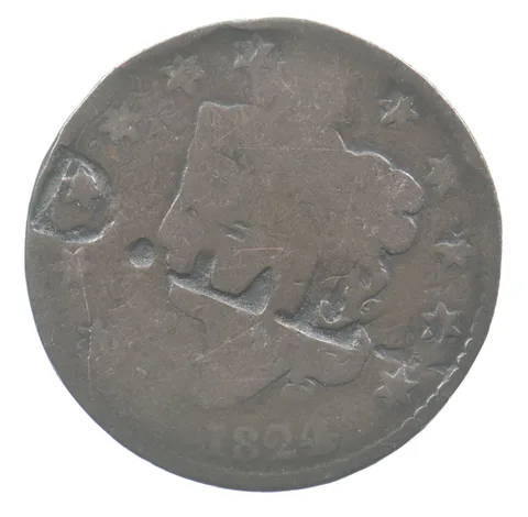1824 Coronet Head Large Cent DLE Counterstamped *1051