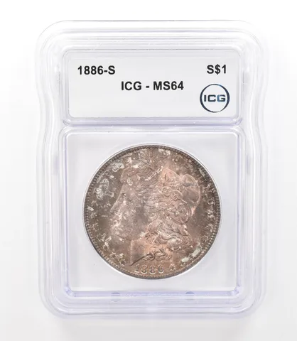 1886-S Morgan Silver Dollar MS64 ICG Beautiful Tone a3131