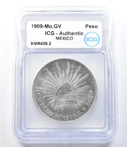 1909 Mo GV Mexico Peso KM#409.2 Authentic ICG *8837